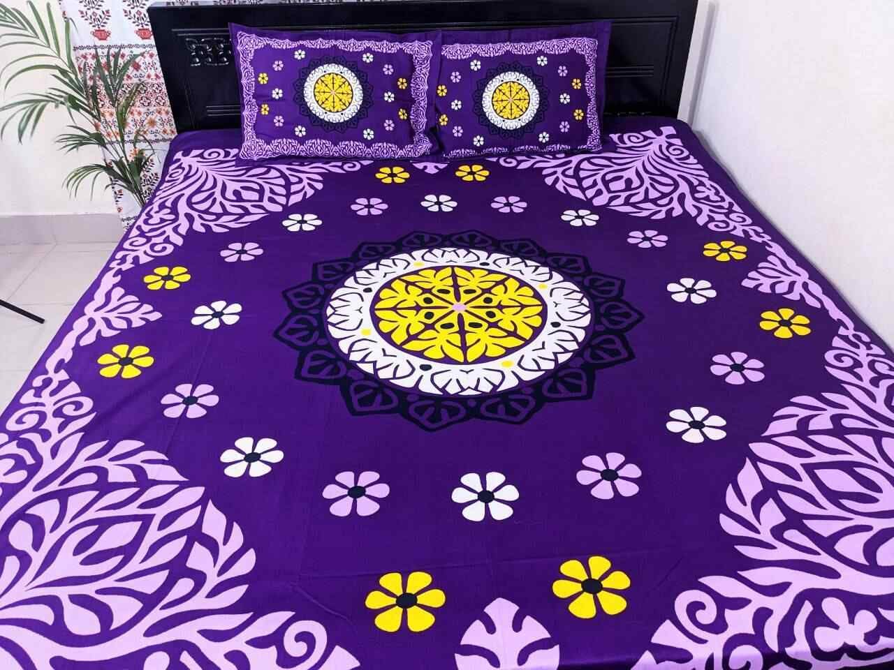 100% Cotton King Size Bedsheet New Collection	( Parpel color )  (৩ পিসের সেট)