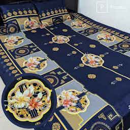 Pocotep Luxury Bedsheet – 3 Pecs (dep Blue desin)  (৩ পিসের সেট)