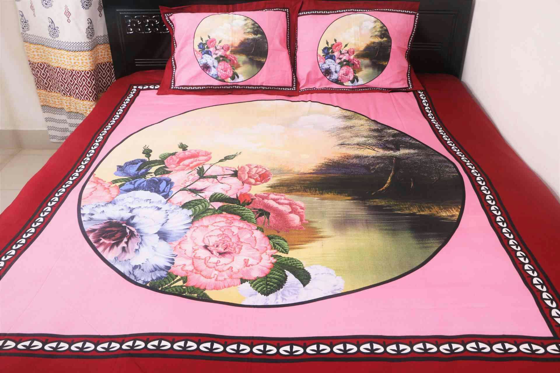 100% Cotton King Size Panel Bedsheet Red wine color  (৩ পিসের সেট)