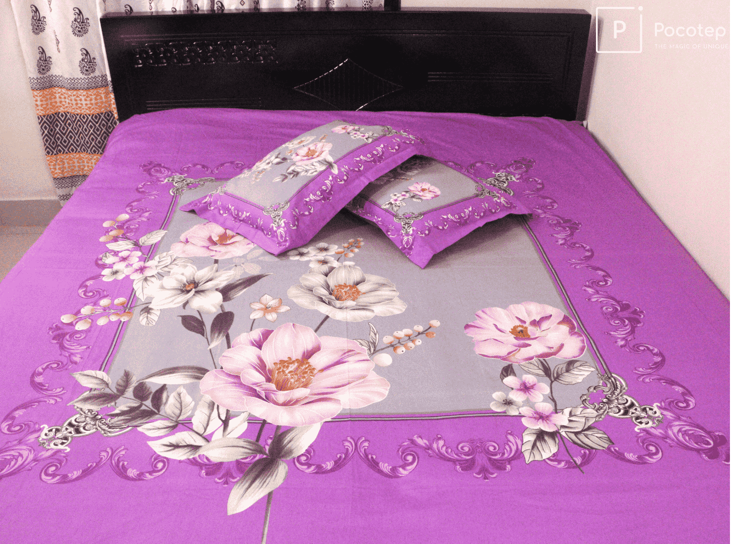 100% Cotton Panel Bedsheet  Beguni Color  (৩ পিসের সেট)