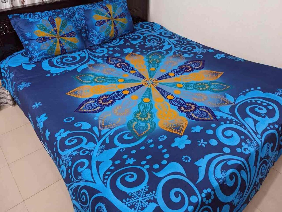  Premium Panel Luxury Bedsheet –  (Star Blue)  (৩ পিসের সেট)
