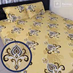 100% Cotton Luxury Bedsheet – 3 Pecs ( Creem Design)  (৩ পিসের সেট)