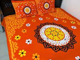 Orange Color Best Panel design Premium Quality Bedsheet  (৩ পিসের সেট)