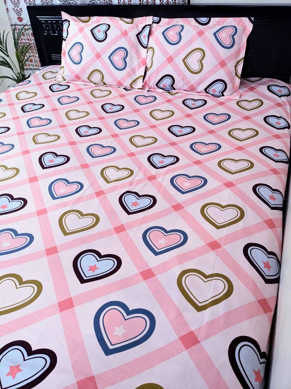 100% Cotton bedsheets new design (Cream color Love Love)  (৩ পিসের সেট)
