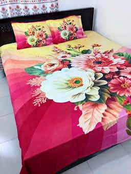 100% Cotton Panel design Flowers Are Rich High Quality Bedsheet  (৩ পিসের সেট)