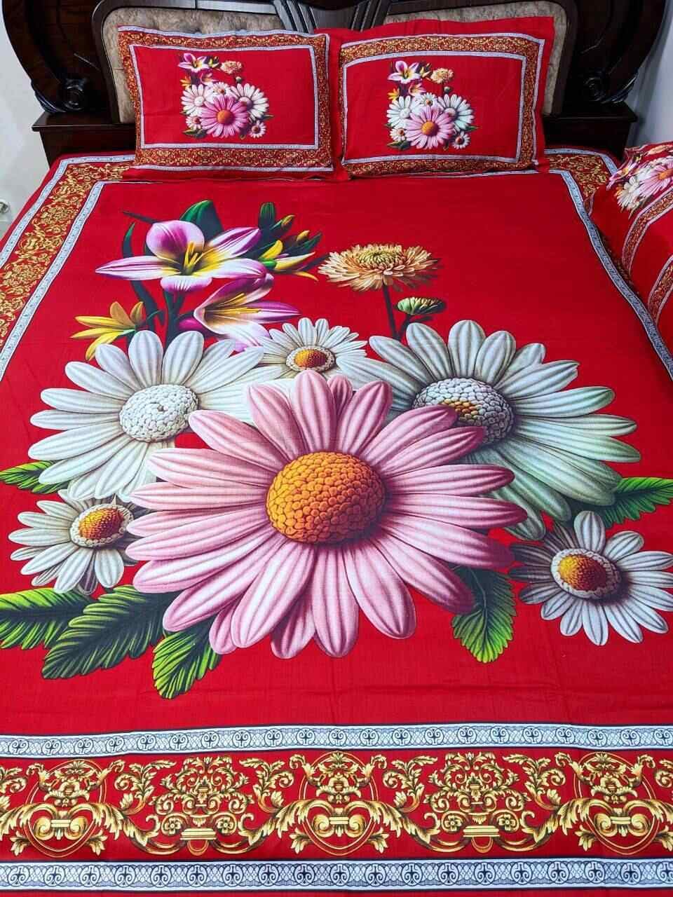 100% Cotton King Size Bedsheet (Many flowers together)  (৩ পিসের সেট)